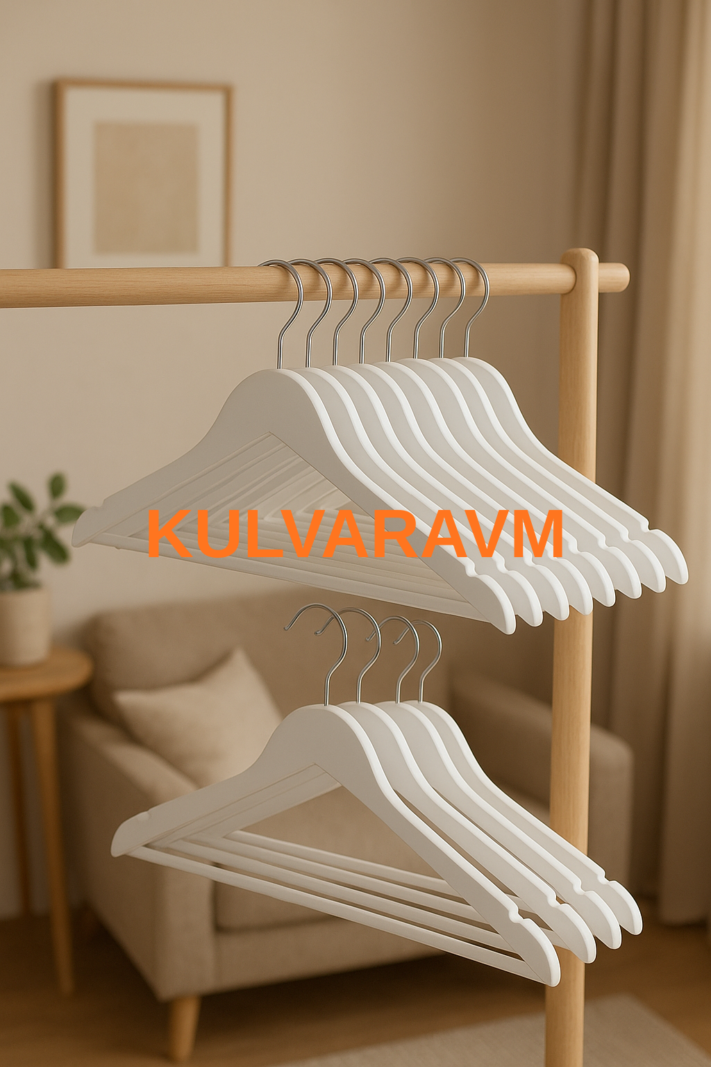 KULVARAVM 6 Adet Ahşap Beyaz Elbise Askısı
