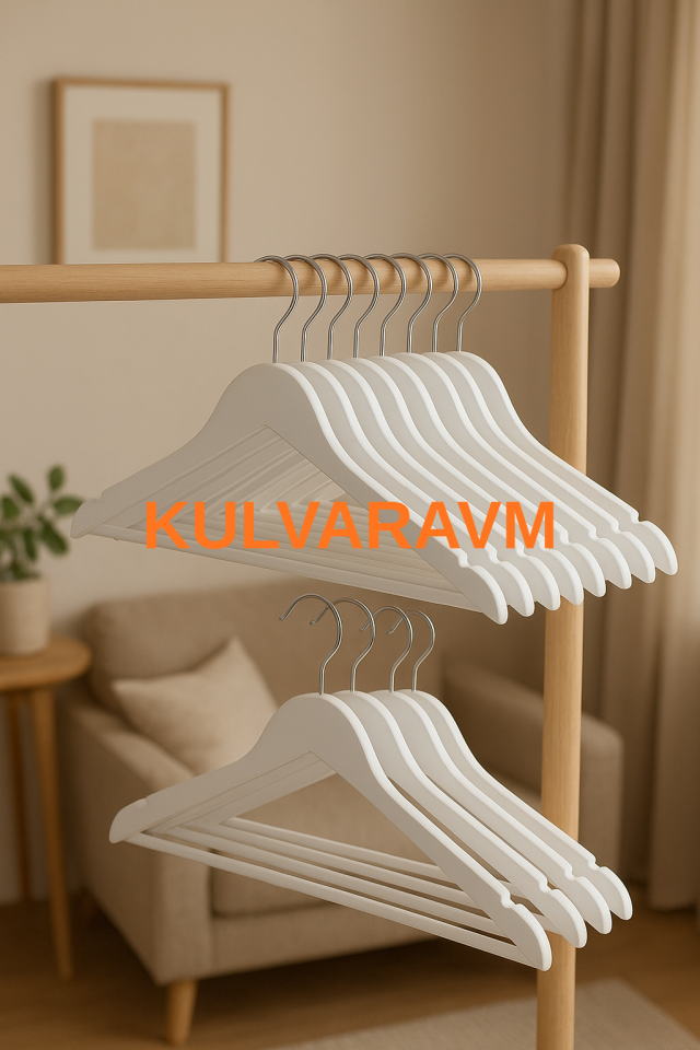 KULVARAVM 6 Adet Ahşap Beyaz Elbise Askısı