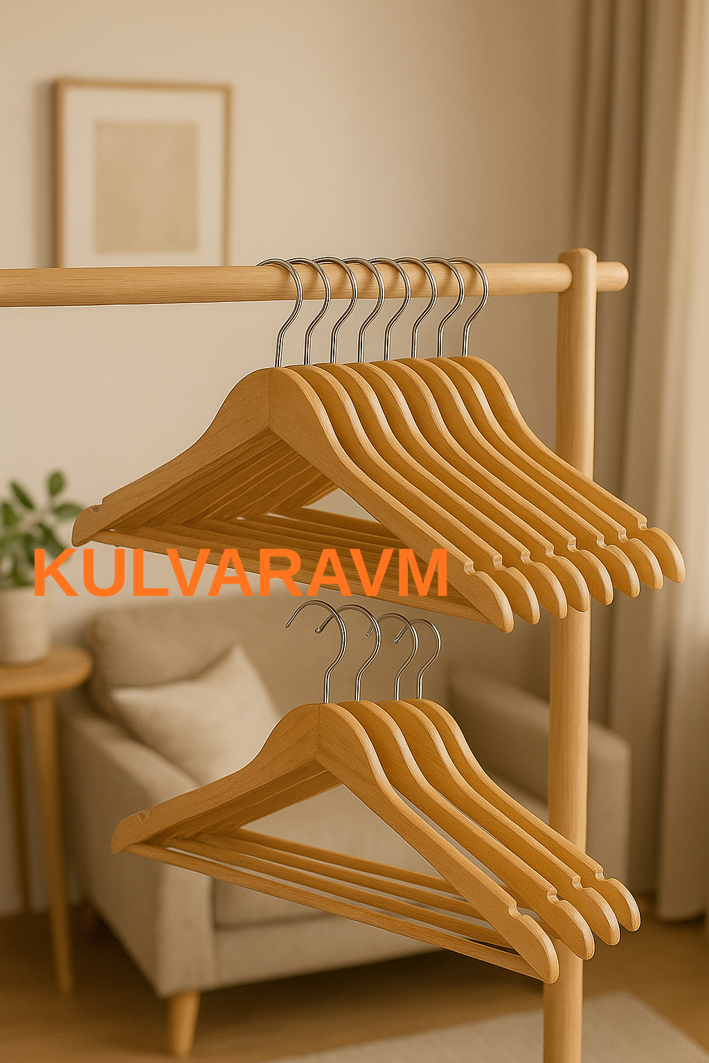 KULVAR AVM 60 Adet Ahşap Elbise ve Kıyafet Askısı