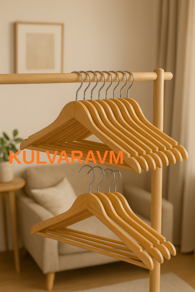 KULVAR AVM 60 Adet Ahşap Elbise ve Kıyafet Askısı