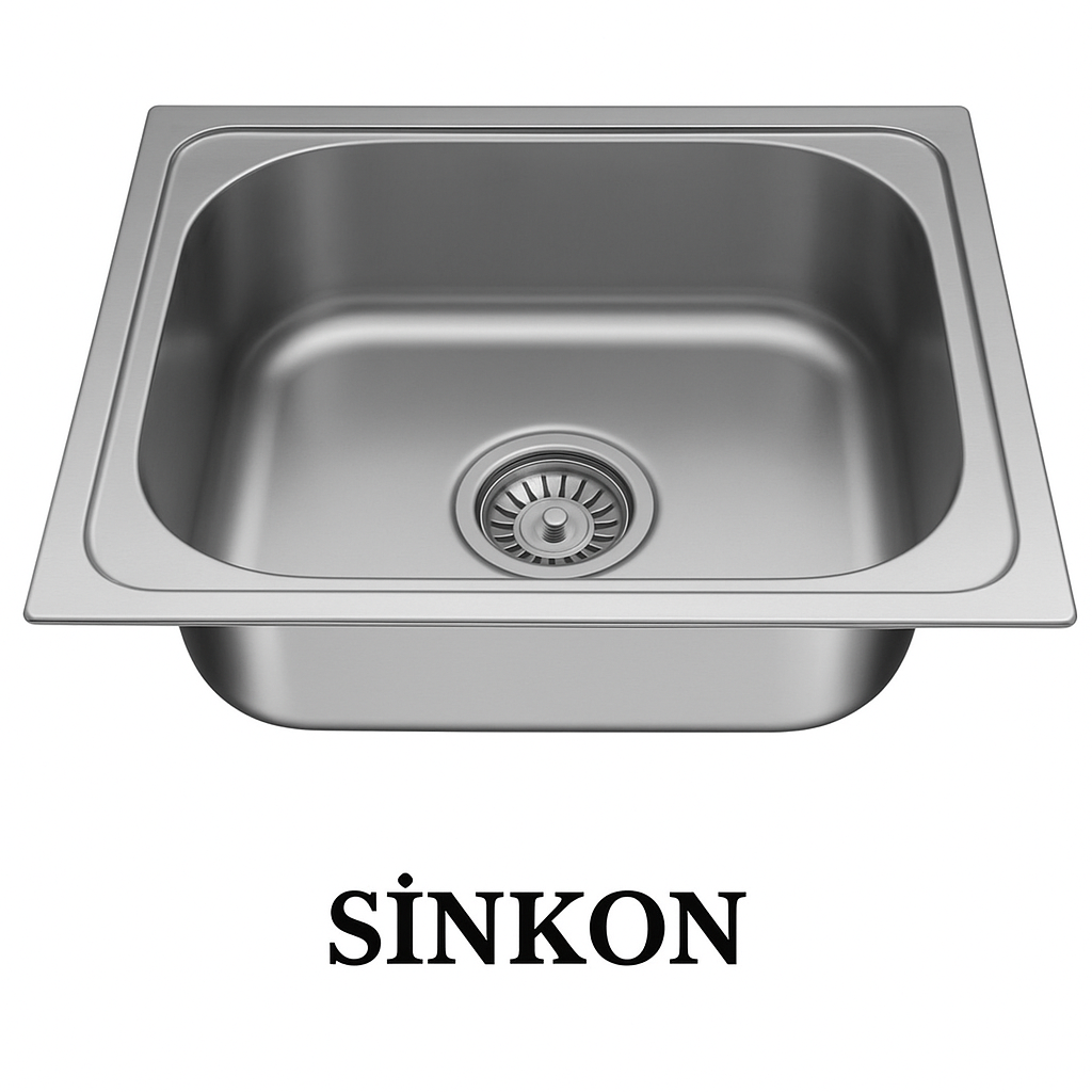 SİNKON Tezgah Üstü Evye Paslanmaz Krom Evye 40x50 Büyük Sifon Dahildir