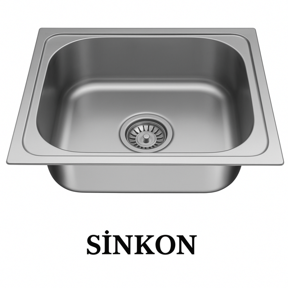 SİNKON Tezgah Üstü Evye Paslanmaz Krom Evye 40x50 Büyük Sifon Dahildir