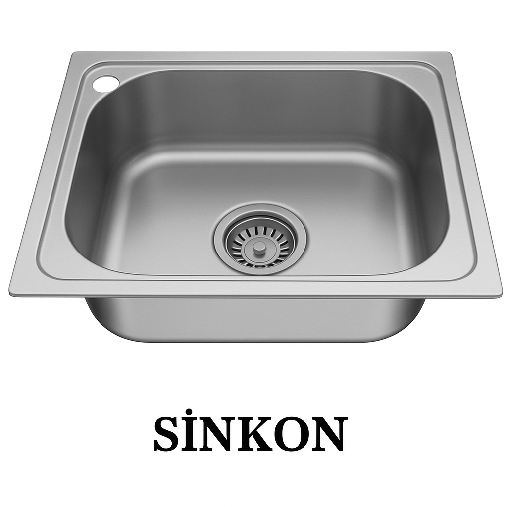 SİNKON Paslanmaz Tezgah Üstü Krom Evye 40X50 Sol Delikli