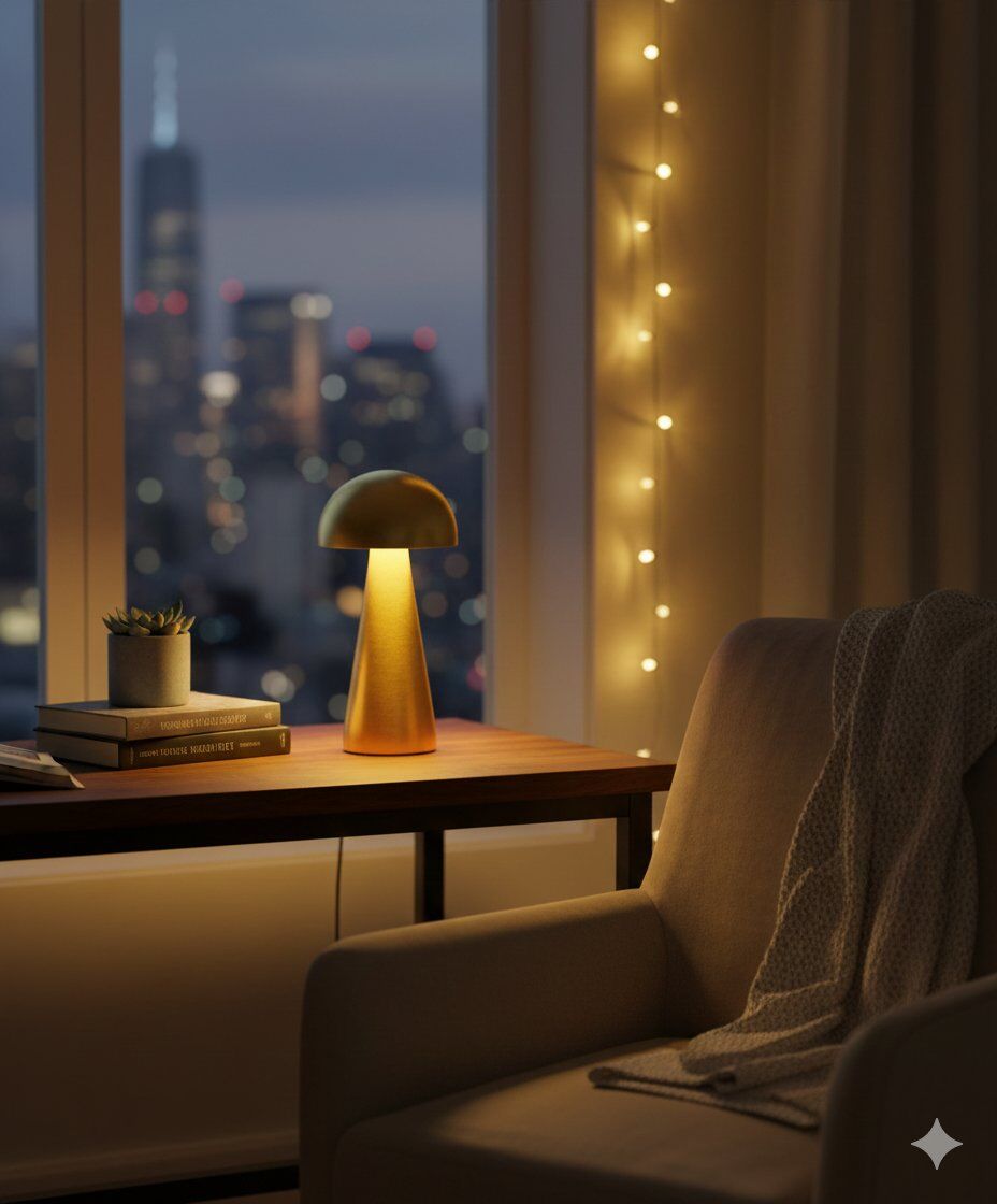 Dekoratif  Gold Mantar Kablosuz Masa Lambası