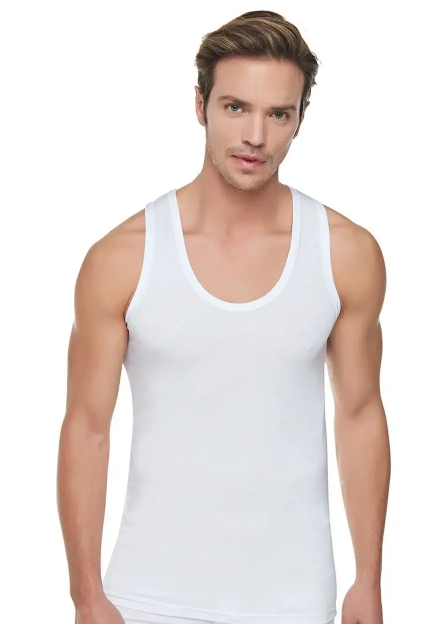 Tutku Erkek Beyaz 6'lı Paket Pamuklu Penye Atlet