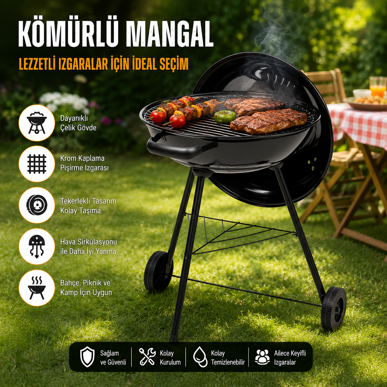 Barbekü Mangal Kömürlü Ayaklı Mangal 44cm Çap