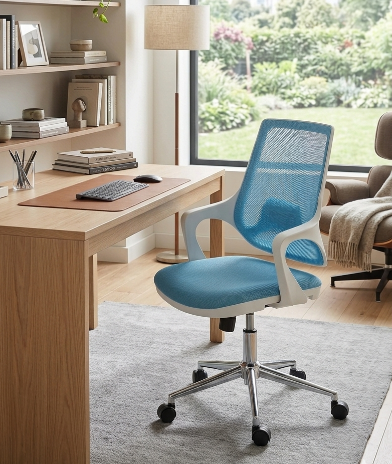 Yönetici Büro Koltuğu Konforlu Ofis Sandalyesi Beyaz Mavi