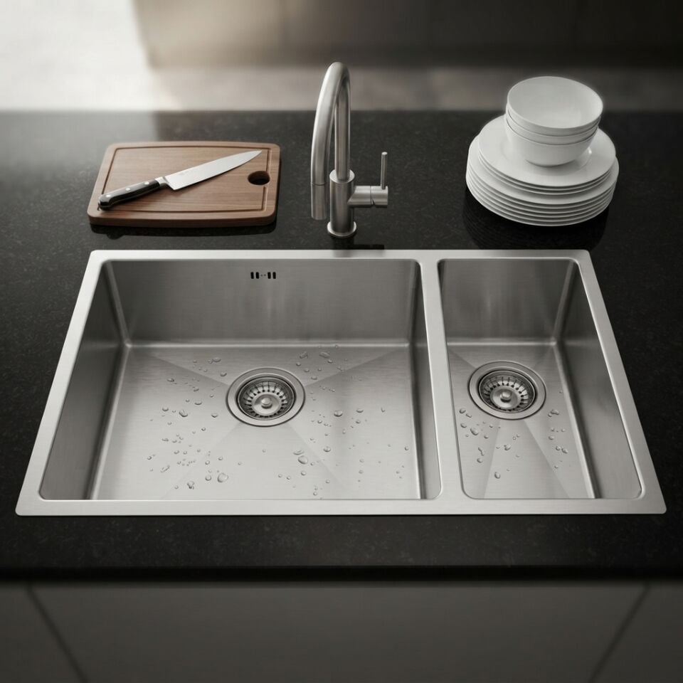 SİNKON SH4563D 45x63 Çift Hazneli El İşçilikli Krom Evye