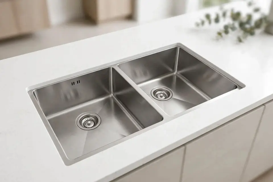 SİNKON SH4580 45x80 Çift Hazneli El İşçilikli Krom Evye