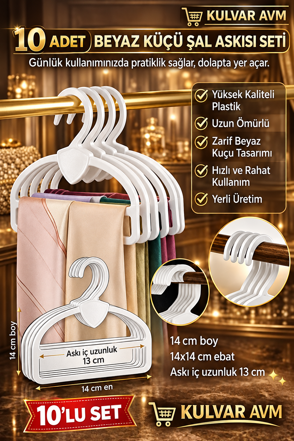 Kuğu Model Şal ve Eşarp Askısı Toptan Askı 10,Lu Beyaz