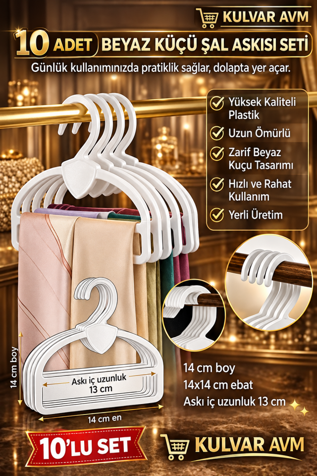 Kuğu Model Şal ve Eşarp Askısı Toptan Askı 10,Lu Beyaz