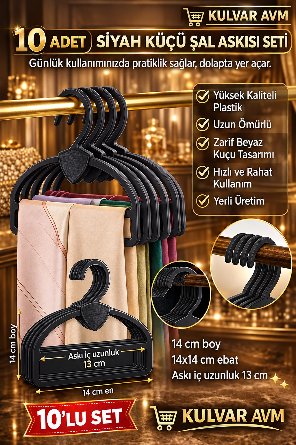 Kuğu Model Şal ve Eşarp Askısı Toptan Askı 10,Lu Siyah