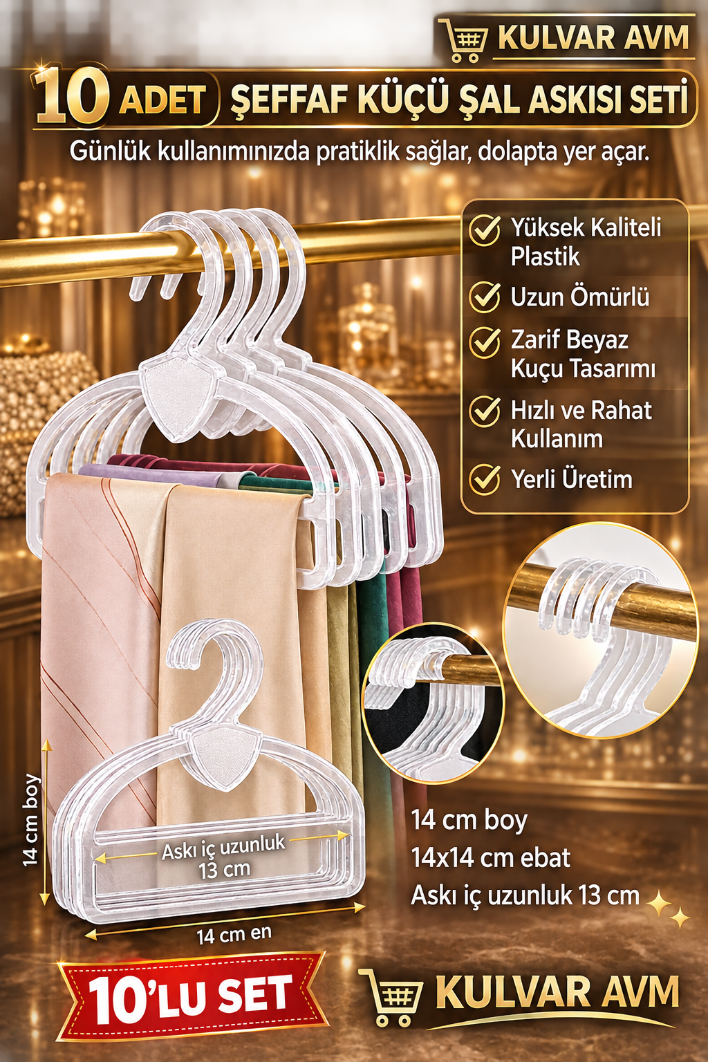 Kuğu Model Şal ve Eşarp Askısı Toptan Askı 10,Lu Şeffaf