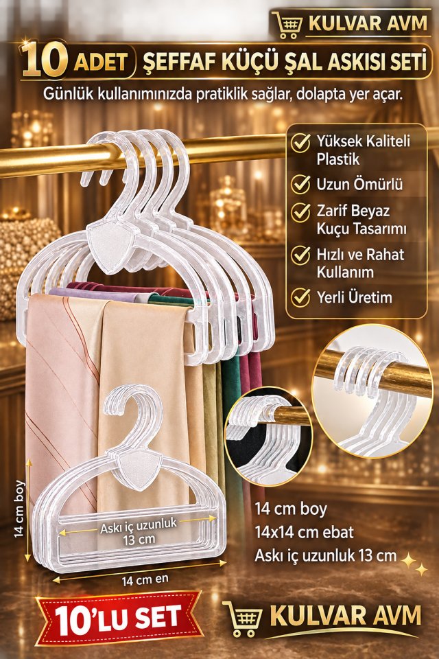 Kuğu Model Şal ve Eşarp Askısı Toptan Askı 10,Lu Şeffaf
