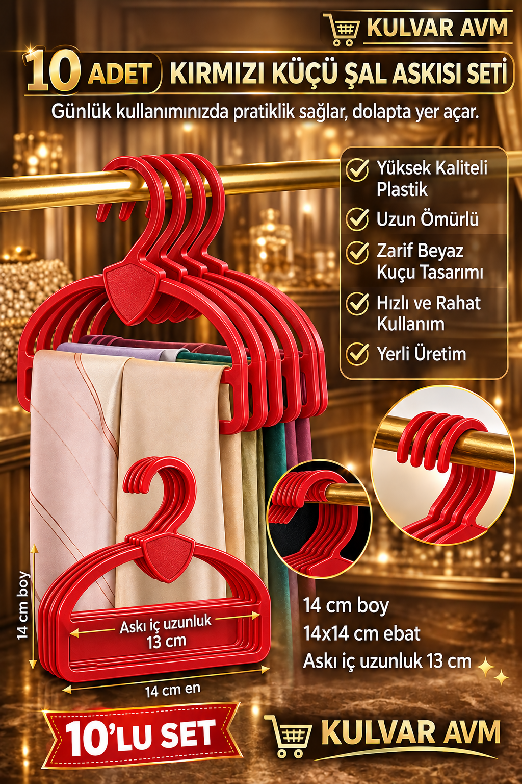 Kuğu Model Şal ve Eşarp Askısı Toptan Askı 10,Lu Kırmızı