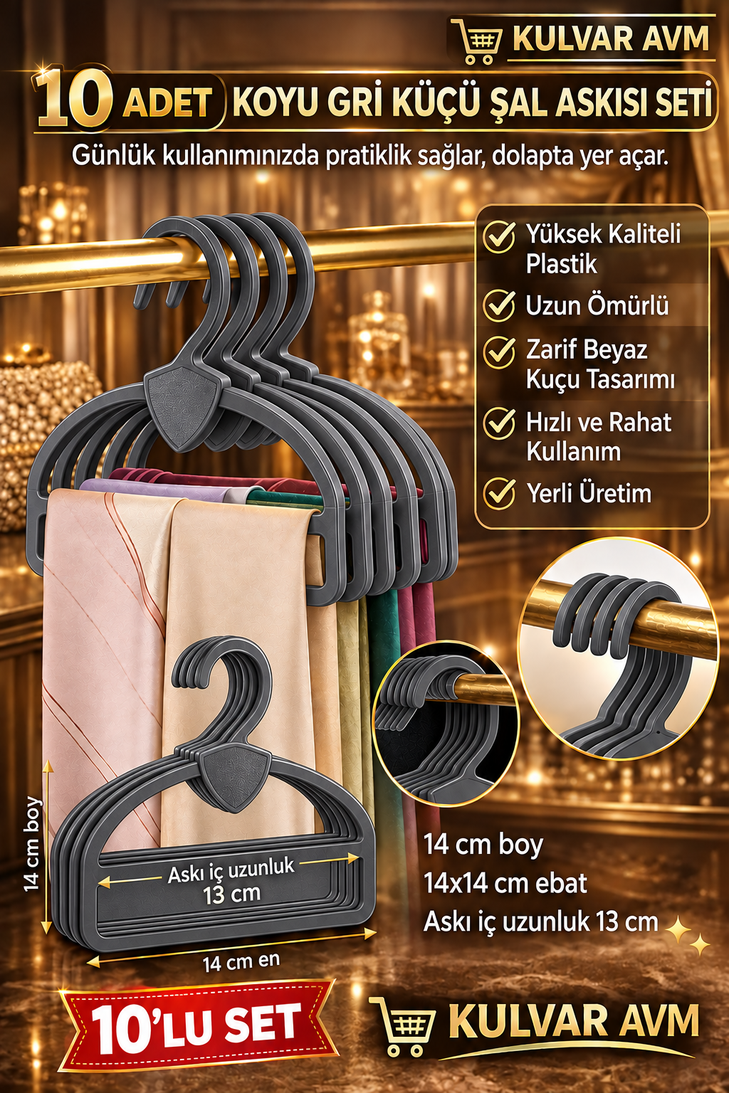 Kuğu Model Şal ve Eşarp Askısı Toptan Askı 10,Lu Gri