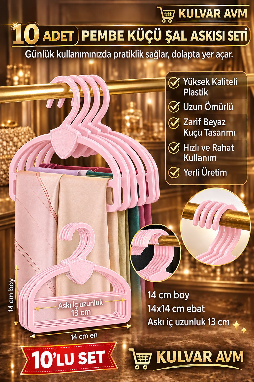 Kuğu Model Şal ve Eşarp Askısı Toptan Askı 10,Lu Pembe